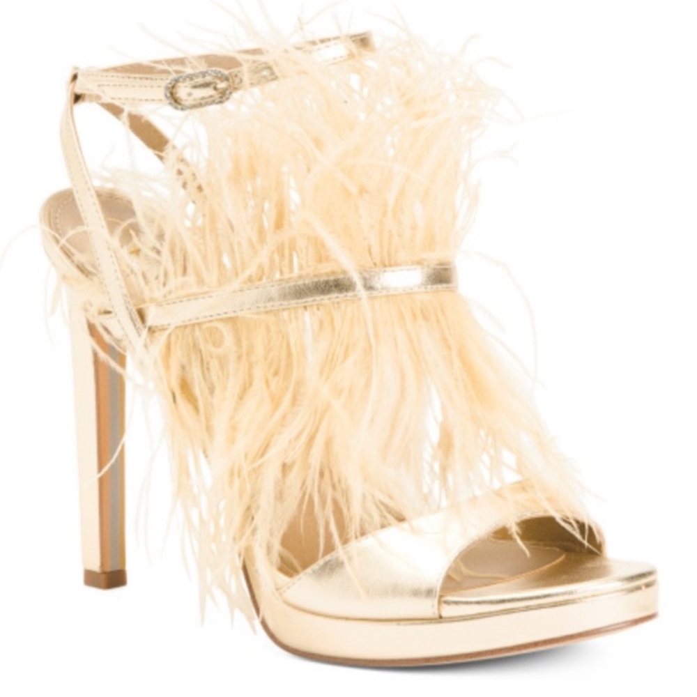 Sam Edelman Gold Feathered Heels 8.5